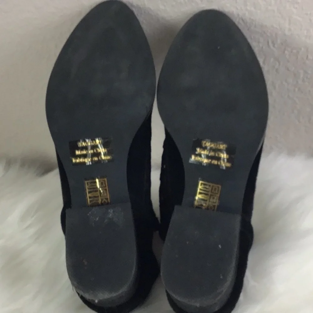 JEFFREY Campbell Size 7 Taggart Booties Black Suede Lasercut Uppers Slip On - Picture 7 of 11